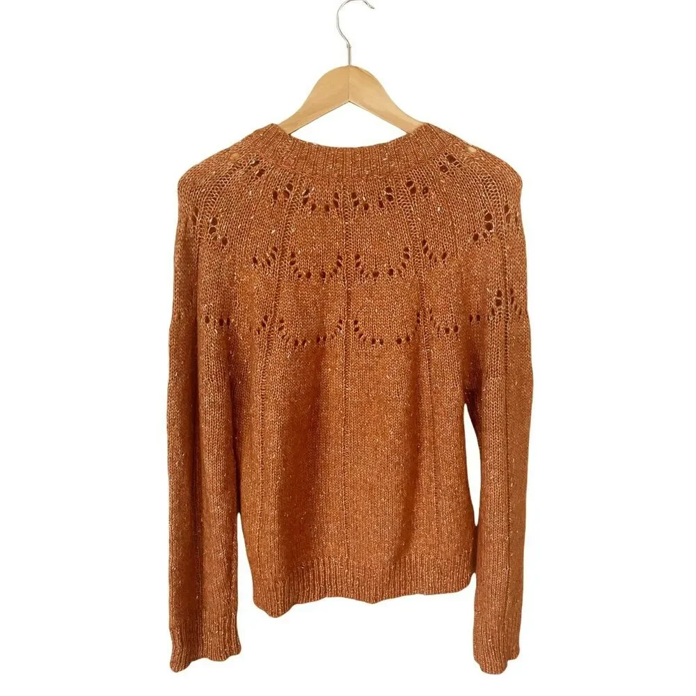 ROLLER RABBIT Velma Sweater Burnt Orange Alpaca Crew Neck Open-Knit Crew Neck - Picture 4 of 11